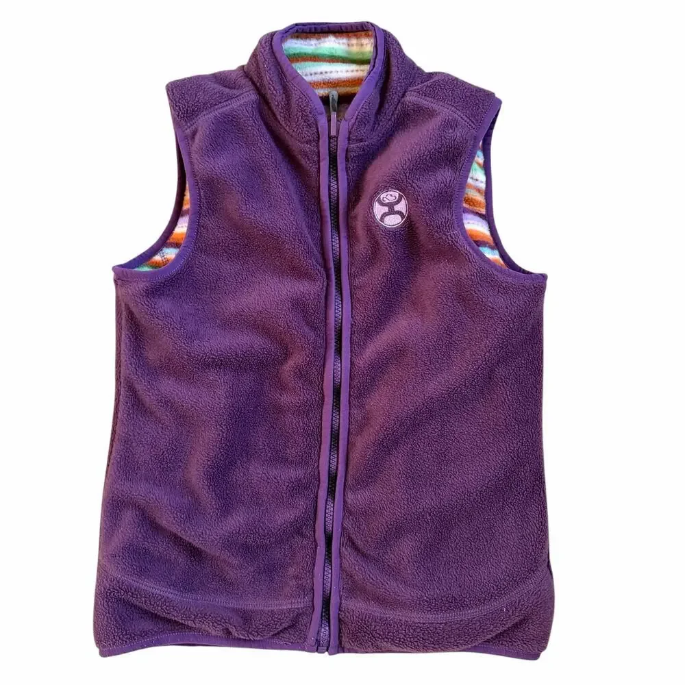 HOOEY Girls' Serape Striped Print Reversible Zip Up Western Fleece Vest, Medium